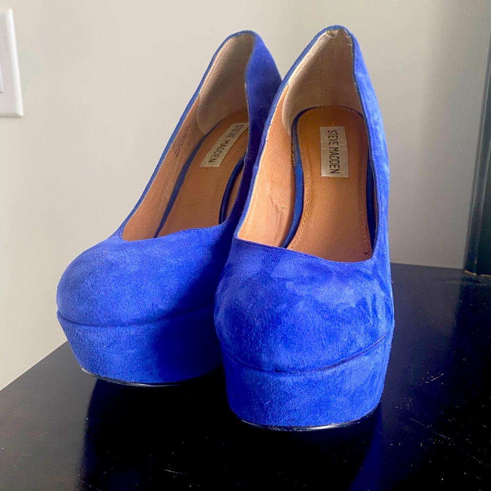 Royal blue wedge heels